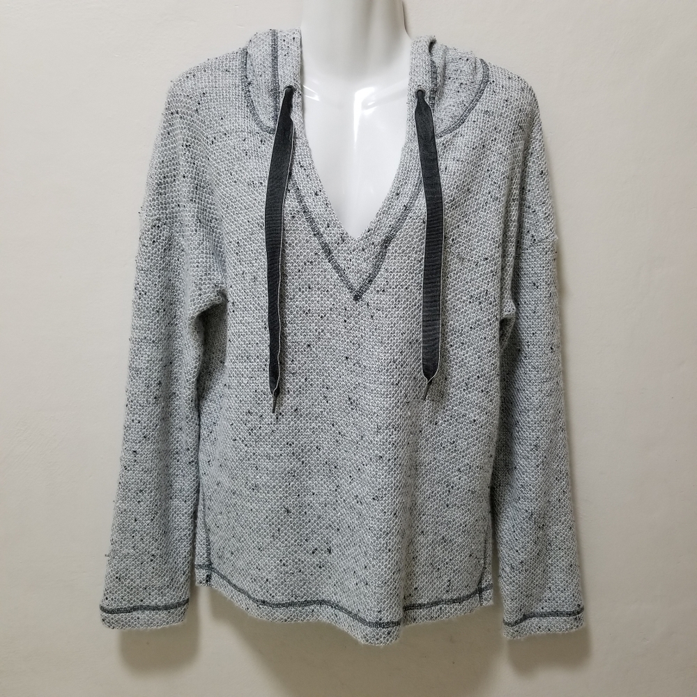 Splendid Women Morrow Bay Boxy Hoodie Loungewear Textured Knit Gray V-neck M